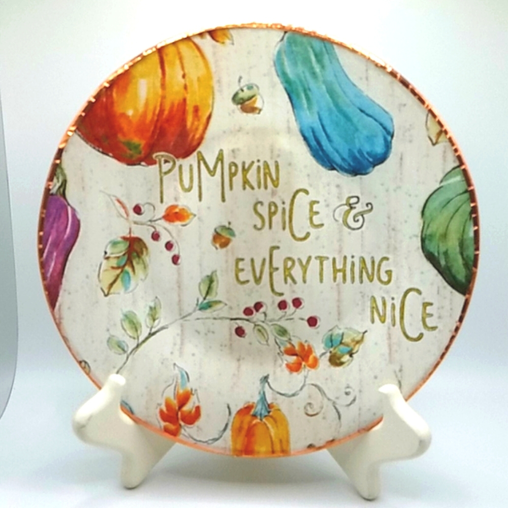 Hand Crafted Pumpkin Spice and Everything Nice, Glass Fall Home Decor 8" Plate
